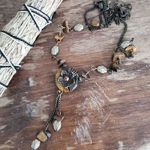 brown tiger's eye gemstone boho autumn flower chain necklace